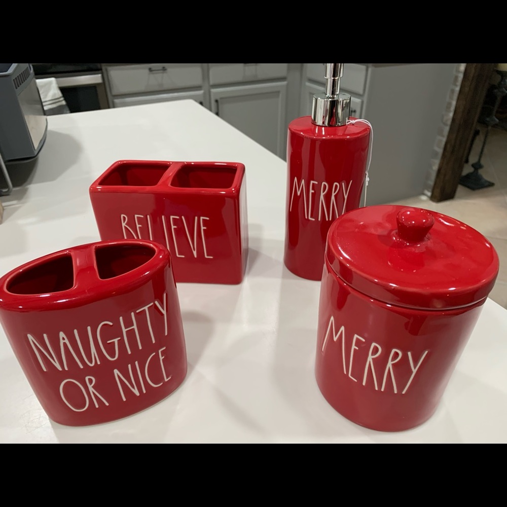 Rae Dunn Christmas bathroom set